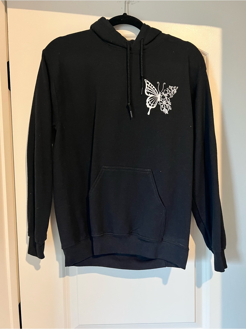 Women’s  Black Hoodie Sweatshirt with White Butterfly Graphic